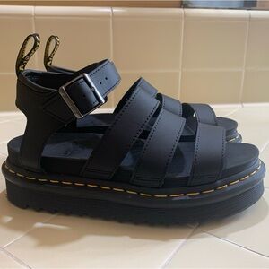 Dr Martens Docs Blaire Black Ankle Strap Sandals Size 6 Hydro Leather Buckle